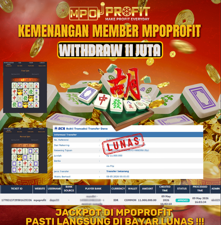 MPOPROFIT JACKPOT SLOT PGSOFT! KEMENANGAN MURNI DI (MAHJONG WAYS TOTAL Rp 11.000.000,- LUNAS)